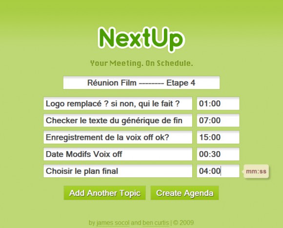 NextUp01 Planning de réunion NextUp
