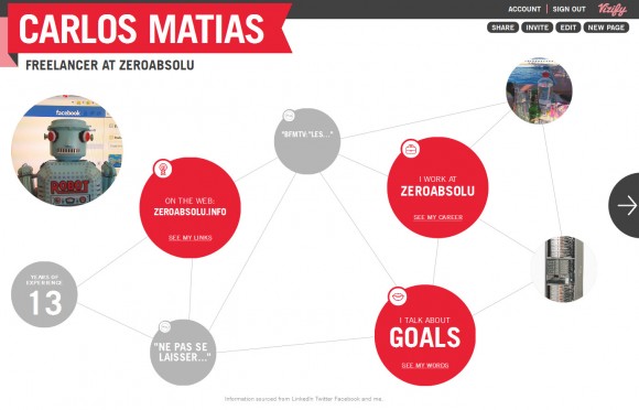 vizify01 Le sommaire de mon CV sur Vizify après 5 minutes de travail